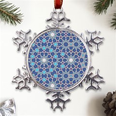 Islamic Ornament Texture, Texture With Stars, Blue Ornament Texture Metal Large Snowflake Ornament by nateshop