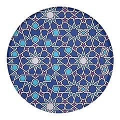 Islamic Ornament Texture, Texture With Stars, Blue Ornament Texture Round Glass Fridge Magnet (4 Pack) by nateshop