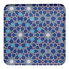 Islamic Ornament Texture, Texture With Stars, Blue Ornament Texture Square Glass Fridge Magnet (4 Pack) by nateshop