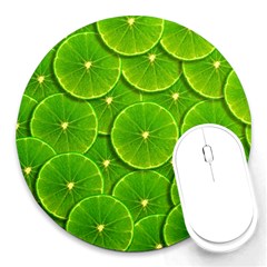 Lime Textures Macro, Tropical Fruits, Citrus Fruits, Green Lemon Texture Round Mousepad by nateshop