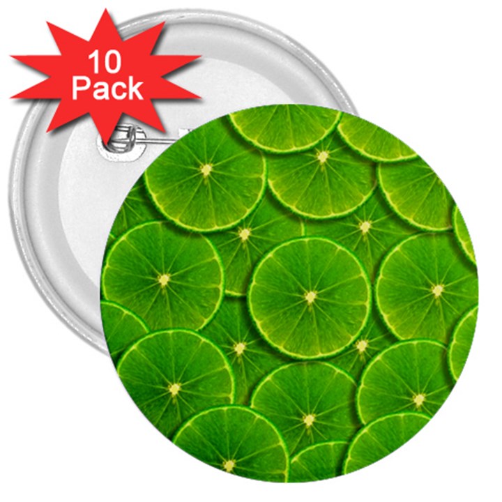 Lime Textures Macro, Tropical Fruits, Citrus Fruits, Green Lemon Texture 3  Buttons (10 pack) 