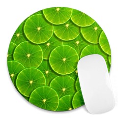 Lime Textures Macro, Tropical Fruits, Citrus Fruits, Green Lemon Texture Round Mousepad by nateshop