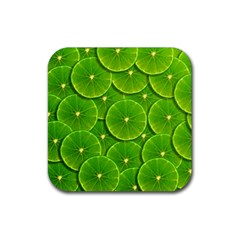 Lime Textures Macro, Tropical Fruits, Citrus Fruits, Green Lemon Texture Rubber Coaster (square) by nateshop