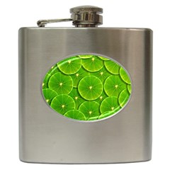 Lime Textures Macro, Tropical Fruits, Citrus Fruits, Green Lemon Texture Hip Flask (6 Oz) by nateshop