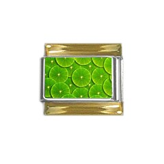 Lime Textures Macro, Tropical Fruits, Citrus Fruits, Green Lemon Texture Gold Trim Italian Charm (9mm) by nateshop