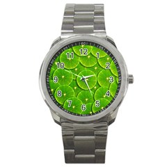 Lime Textures Macro, Tropical Fruits, Citrus Fruits, Green Lemon Texture Sport Metal Watch by nateshop