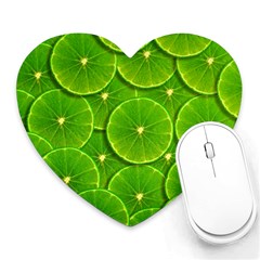 Lime Textures Macro, Tropical Fruits, Citrus Fruits, Green Lemon Texture Heart Mousepad by nateshop