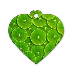 Lime Textures Macro, Tropical Fruits, Citrus Fruits, Green Lemon Texture Dog Tag Heart (one Side) by nateshop