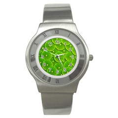 Lime Textures Macro, Tropical Fruits, Citrus Fruits, Green Lemon Texture Stainless Steel Watch by nateshop