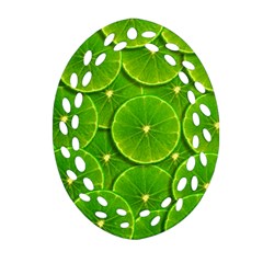 Lime Textures Macro, Tropical Fruits, Citrus Fruits, Green Lemon Texture Oval Filigree Ornament (two Sides) by nateshop