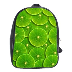 Lime Textures Macro, Tropical Fruits, Citrus Fruits, Green Lemon Texture School Bag (xl) by nateshop