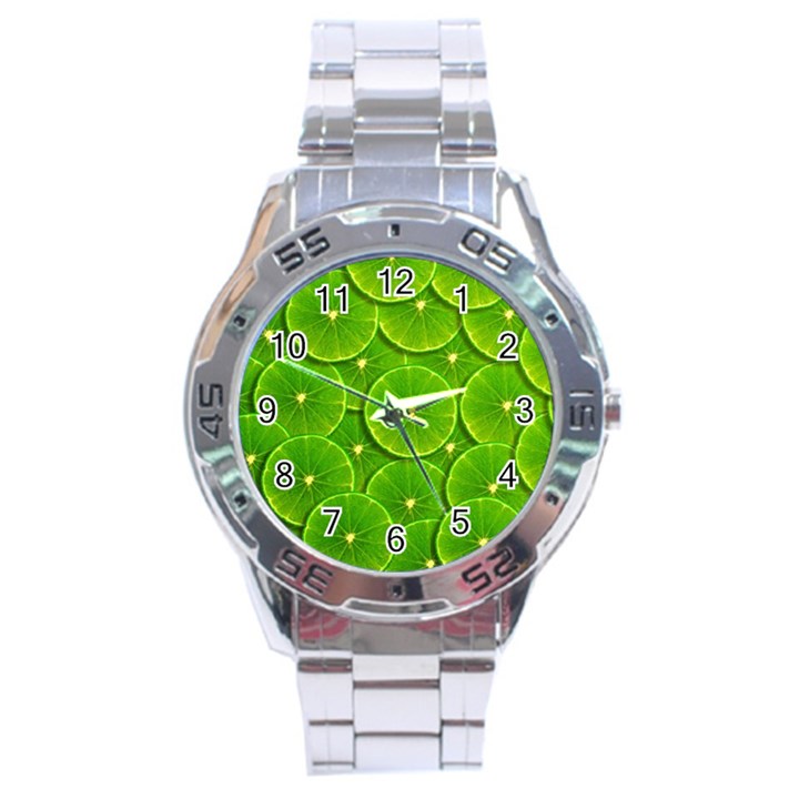 Lime Textures Macro, Tropical Fruits, Citrus Fruits, Green Lemon Texture Stainless Steel Analogue Watch