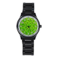 Lime Textures Macro, Tropical Fruits, Citrus Fruits, Green Lemon Texture Stainless Steel Round Watch by nateshop