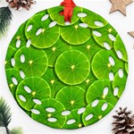 Lime Textures Macro, Tropical Fruits, Citrus Fruits, Green Lemon Texture Round Filigree Ornament (Two Sides) Back