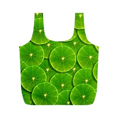 Lime Textures Macro, Tropical Fruits, Citrus Fruits, Green Lemon Texture Full Print Recycle Bag (m) by nateshop