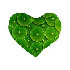 Lime Textures Macro, Tropical Fruits, Citrus Fruits, Green Lemon Texture Standard 16  Premium Flano Heart Shape Cushions by nateshop