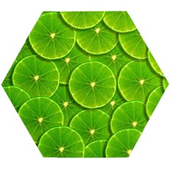 Lime Textures Macro, Tropical Fruits, Citrus Fruits, Green Lemon Texture Wooden Puzzle Hexagon by nateshop