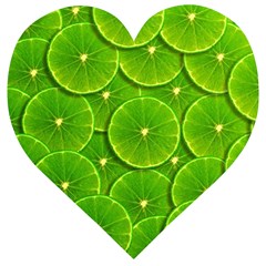 Lime Textures Macro, Tropical Fruits, Citrus Fruits, Green Lemon Texture Wooden Puzzle Heart by nateshop