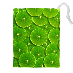 Lime Textures Macro, Tropical Fruits, Citrus Fruits, Green Lemon Texture Drawstring Pouch (4xl) by nateshop