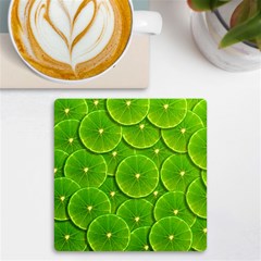 Lime Textures Macro, Tropical Fruits, Citrus Fruits, Green Lemon Texture Uv Print Square Tile Coaster  by nateshop