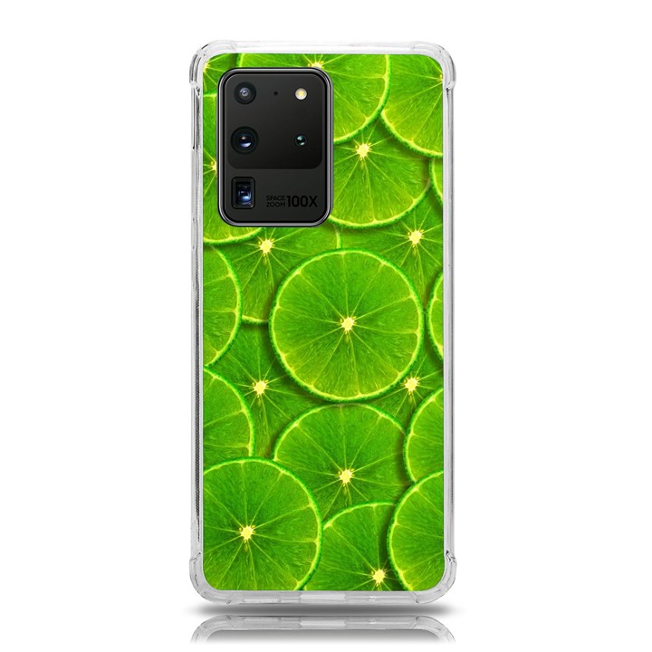 Lime Textures Macro, Tropical Fruits, Citrus Fruits, Green Lemon Texture Samsung Galaxy S20 Ultra 6.9 Inch TPU UV Case