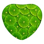 Lime Textures Macro, Tropical Fruits, Citrus Fruits, Green Lemon Texture Heart Glass Fridge Magnet (4 pack) Front