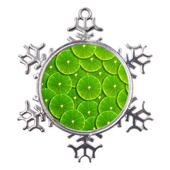 Lime Textures Macro, Tropical Fruits, Citrus Fruits, Green Lemon Texture Metal Large Snowflake Ornament by nateshop