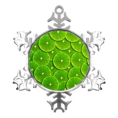 Lime Textures Macro, Tropical Fruits, Citrus Fruits, Green Lemon Texture Metal Small Snowflake Ornament by nateshop