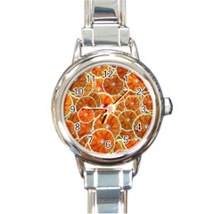 Oranges Patterns Tropical Fruits, Citrus Fruits Round Italian Charm Watch by nateshop