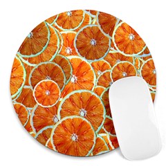 Oranges Patterns Tropical Fruits, Citrus Fruits Round Mousepad by nateshop