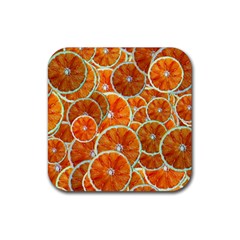 Oranges Patterns Tropical Fruits, Citrus Fruits Rubber Coaster (square) by nateshop