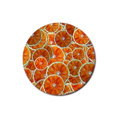 Oranges Patterns Tropical Fruits, Citrus Fruits Rubber Coaster (round) by nateshop