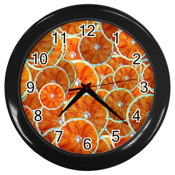 Oranges Patterns Tropical Fruits, Citrus Fruits Wall Clock (Black)