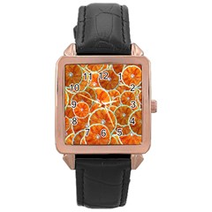 Oranges Patterns Tropical Fruits, Citrus Fruits Rose Gold Leather Watch  by nateshop