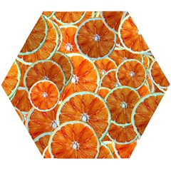 Oranges Patterns Tropical Fruits, Citrus Fruits Wooden Puzzle Hexagon by nateshop