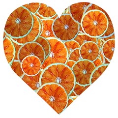 Oranges Patterns Tropical Fruits, Citrus Fruits Wooden Puzzle Heart by nateshop