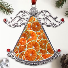 Oranges Patterns Tropical Fruits, Citrus Fruits Metal Angel With Crystal Ornament by nateshop