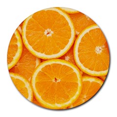 Oranges Textures, Close-up, Tropical Fruits, Citrus Fruits, Fruits Round Mousepad by nateshop