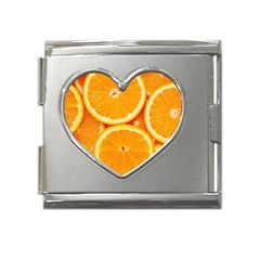 Oranges Textures, Close-up, Tropical Fruits, Citrus Fruits, Fruits Mega Link Heart Italian Charm (18mm) by nateshop