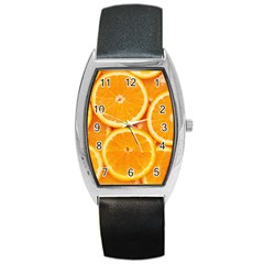 Oranges Textures, Close-up, Tropical Fruits, Citrus Fruits, Fruits Barrel Style Metal Watch by nateshop