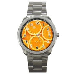 Oranges Textures, Close-up, Tropical Fruits, Citrus Fruits, Fruits Sport Metal Watch by nateshop