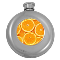 Oranges Textures, Close-up, Tropical Fruits, Citrus Fruits, Fruits Round Hip Flask (5 Oz) by nateshop