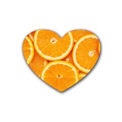 Oranges Textures, Close-up, Tropical Fruits, Citrus Fruits, Fruits Rubber Heart Coaster (4 Pack) by nateshop