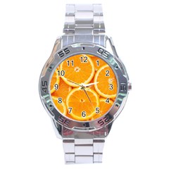 Oranges Textures, Close-up, Tropical Fruits, Citrus Fruits, Fruits Stainless Steel Analogue Watch by nateshop