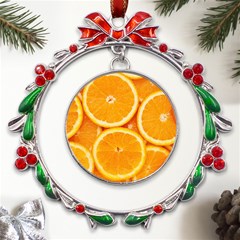 Oranges Textures, Close-up, Tropical Fruits, Citrus Fruits, Fruits Metal X mas Wreath Ribbon Ornament by nateshop