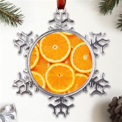 Oranges Textures, Close-up, Tropical Fruits, Citrus Fruits, Fruits Metal Large Snowflake Ornament by nateshop