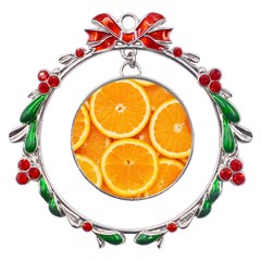 Oranges Textures, Close-up, Tropical Fruits, Citrus Fruits, Fruits Metal X mas Wreath Ribbon Ornament by nateshop