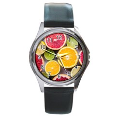 Oranges, Grapefruits, Lemons, Limes, Fruits Round Metal Watch by nateshop