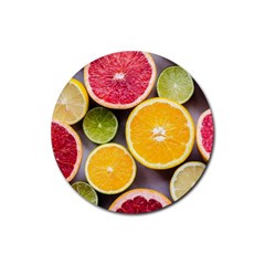 Oranges, Grapefruits, Lemons, Limes, Fruits Rubber Round Coaster (4 Pack) by nateshop