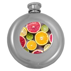 Oranges, Grapefruits, Lemons, Limes, Fruits Round Hip Flask (5 Oz) by nateshop